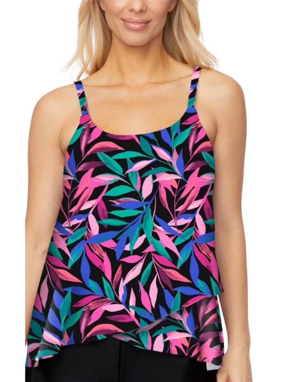 Island Escape Women's Capetown Underwire Tankini Top Black Multi US 6